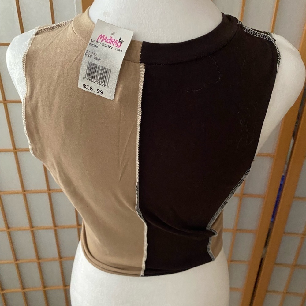 New Nwt Madrag Crop Motorcycle Rock Tank Top Juniors Large Brown Grunge Graphic - Picture 4 of 5